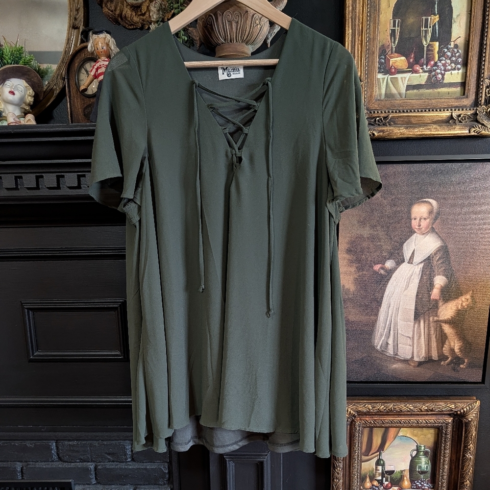 Show Me Your Mumu Rancho Vista Tunic Olive Lace Up Top Medium